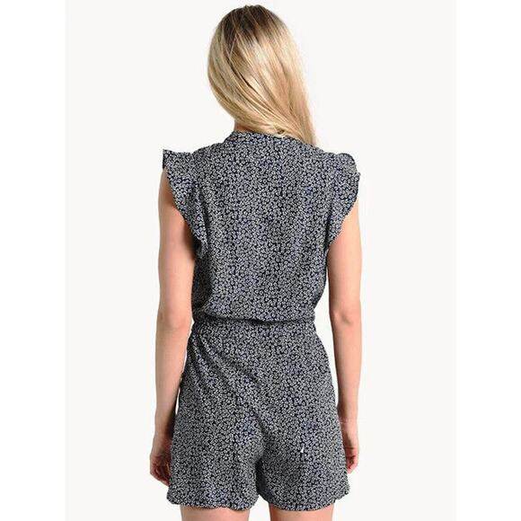 Rails Ellie Romper XS Black White Floral Rayon Tie Waist Button-Front - Picture 3 of 10